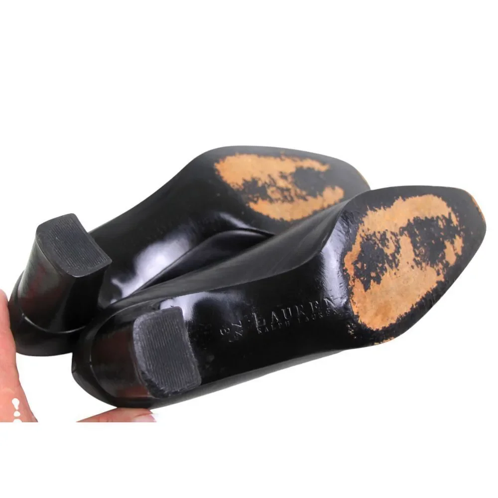 Lauren Ralph Lauren BLACK GENUINE LEATHER MID HEEL CLASSIC PUMP SHOES Sz 7 1/2 B